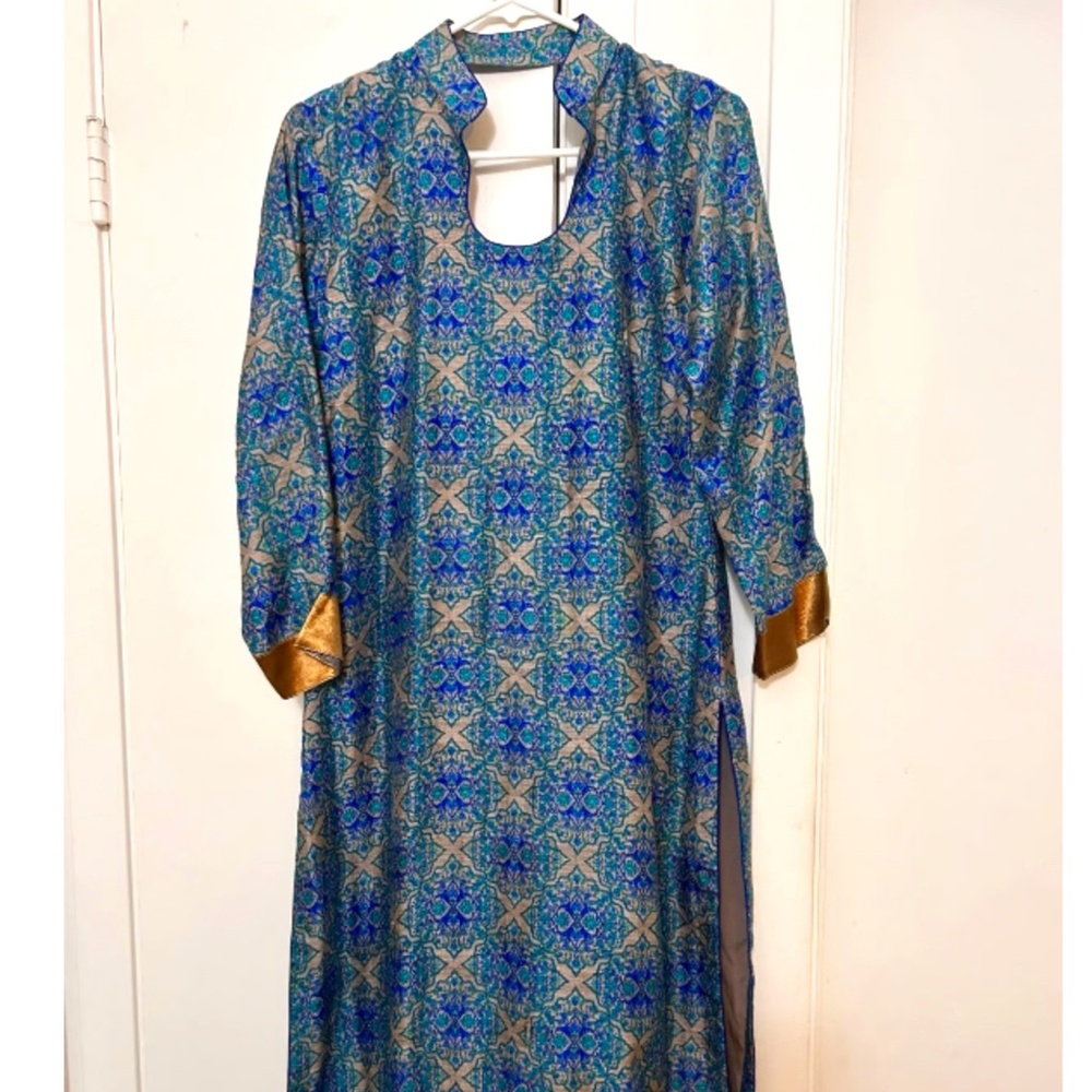 Kurta brocade beautiful Indian dress Pakistani vintage sari lined long sleeve
